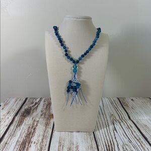 Blue Apatite Handmade Gemstone Beaded Mala Healing Necklace